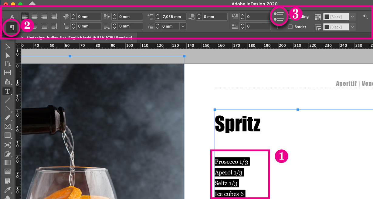 How to add bullet points in indesign